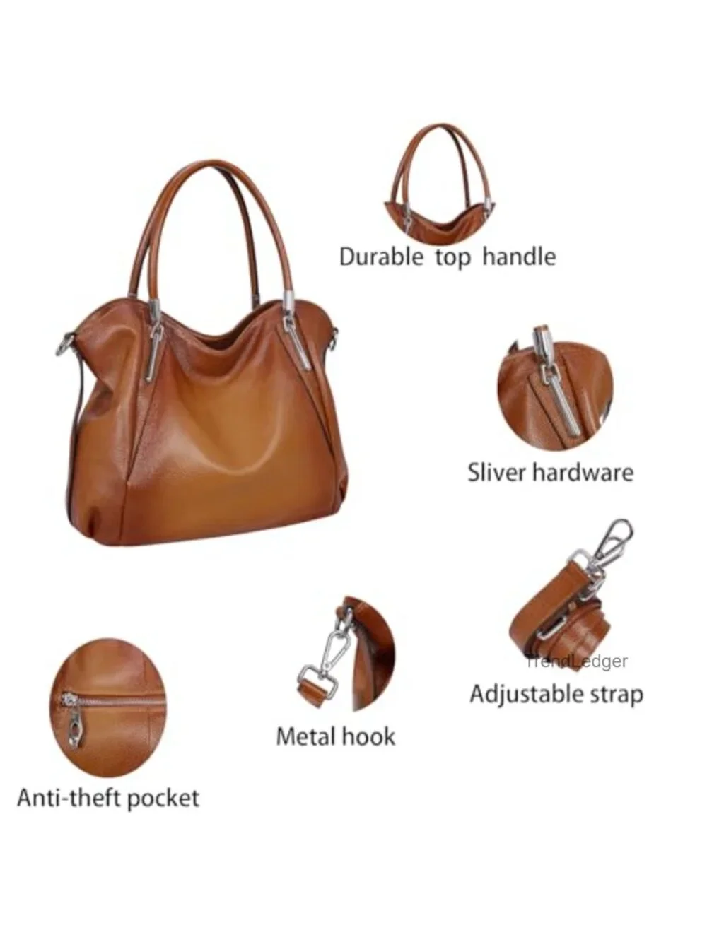 Genuine Leather Top Handle Satchel Crossbody Hobo Bag with Detachable Strap
